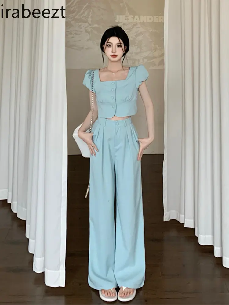 Wide-leg Trouser Suit for Women in Summer Fashion Age-reducing Two Pieces Fashion Summer Conjunto Moletom Feminino