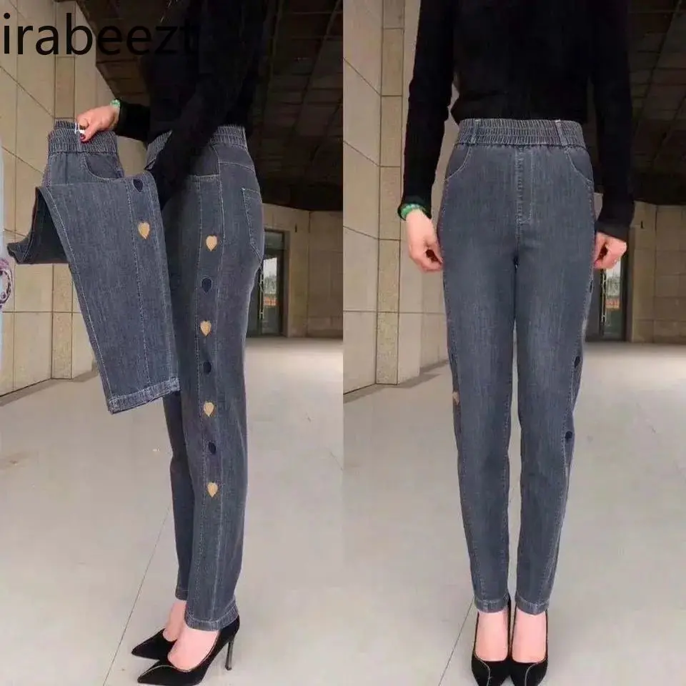 Grey Plus Size Harlan Pants Women 2025 Spring/summer New Color High Waist Mainland China Streetwear Low Rise Jeans