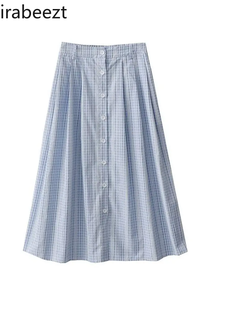 Autumn New Korean Style College Style High Waist Thin Single-breasted Plaid A-line Skirt Regulai Fit Falda Sexy Mujer
