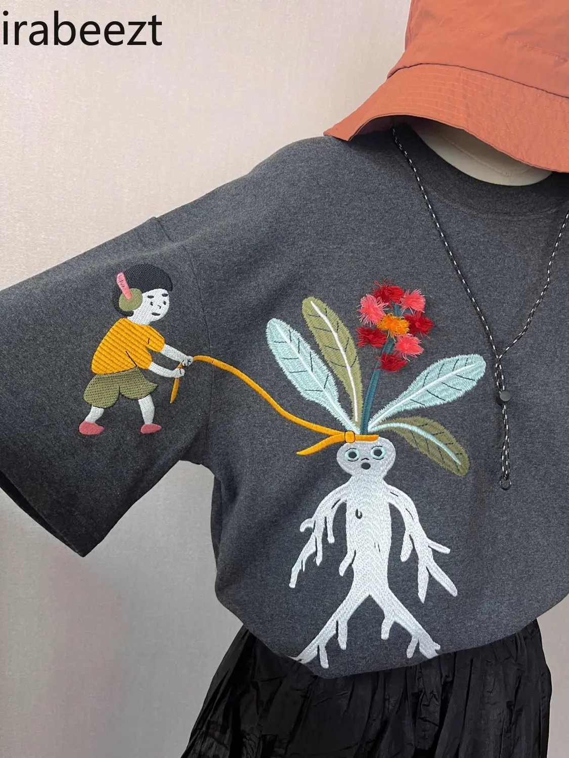 Loose T-shirt Women Tops With Embroidered Floral Cartoon Tee Casual Tshirt Oversize Women Clothes