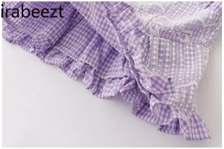 Summer Sweet Lively Girl Ruffle Lace Plaid Small Halter Waistcoat Women Embroidered Three-button Blouse Tank Top