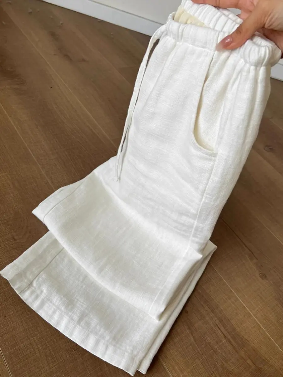 Washed White Ramie Flexible and Comfortable Linen Wide-leg Pants for Women Pantalones De Mujer Roupa Feminino Trousers