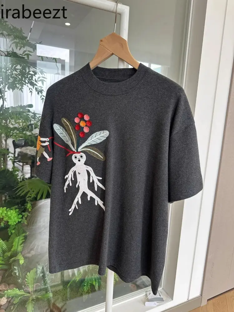 Loose T-shirt Women Tops With Embroidered Floral Cartoon Tee Casual Tshirt Oversize Women Clothes