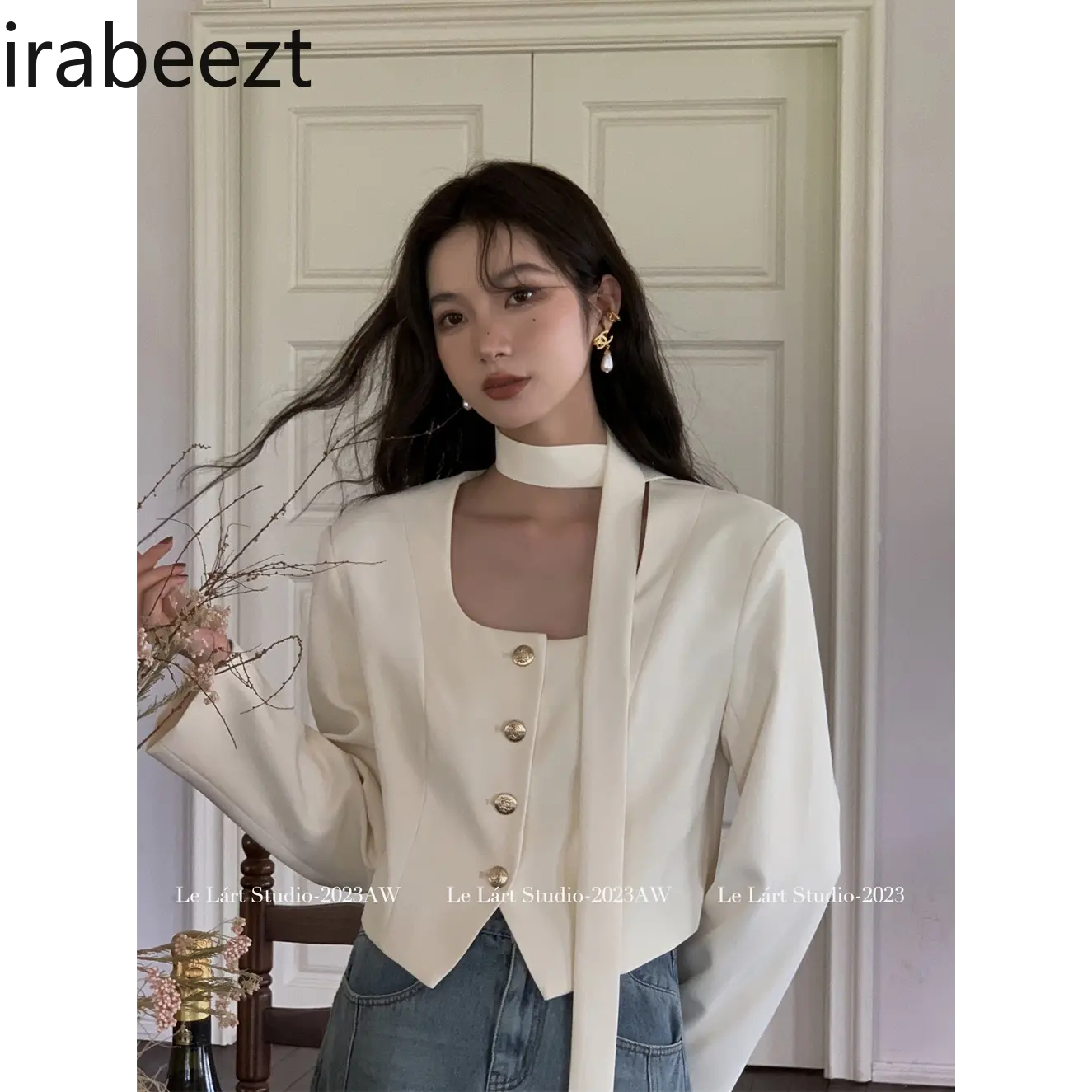 2025 Early Spring New Korean Style Design Strap Irregular Button Shirt French Temperament Short Suit Jacket Chaqueta Mujer