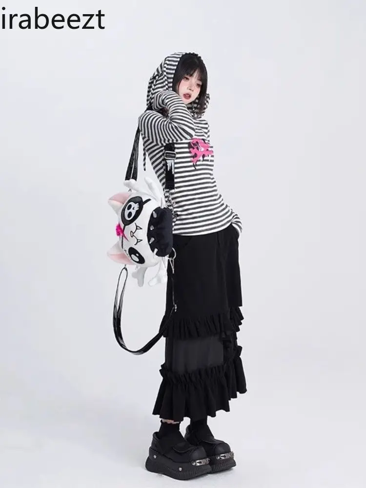 Corduroy Skirt Women Mid-length A-line Skirts Tierred Patchworked Asymmetrical Ruffles Slim Body Robe Faldas Escocesas De Mujer