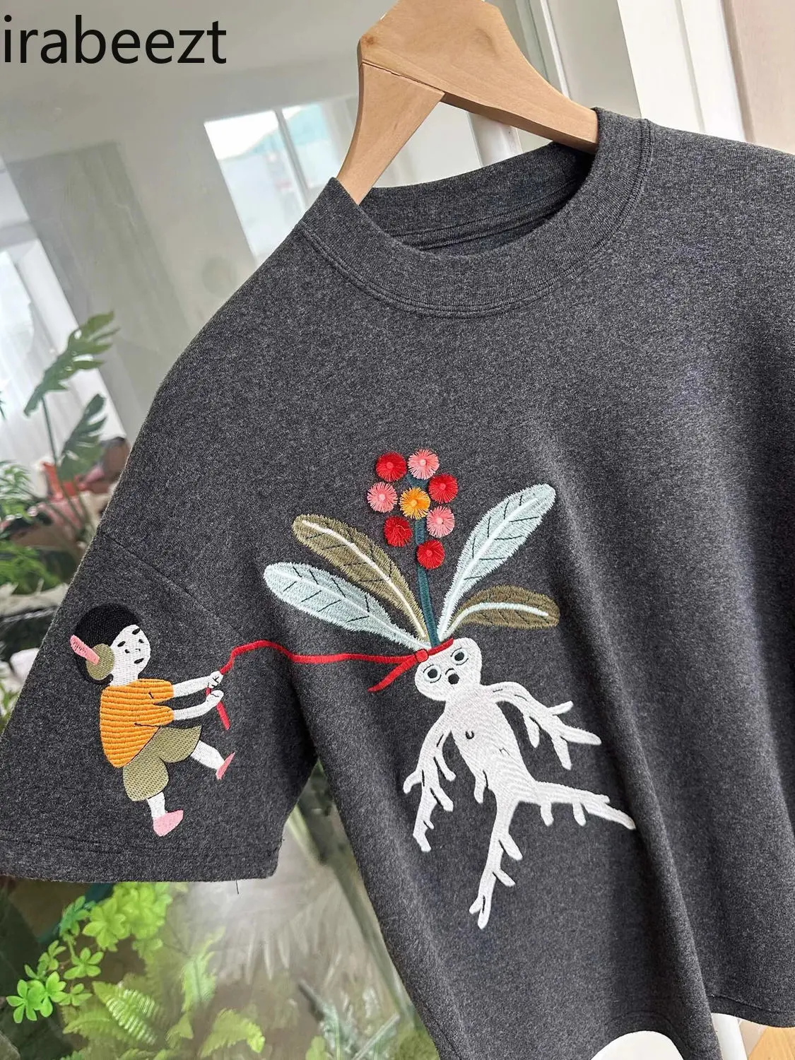 Loose T-shirt Women Tops With Embroidered Floral Cartoon Tee Casual Tshirt Oversize Women Clothes