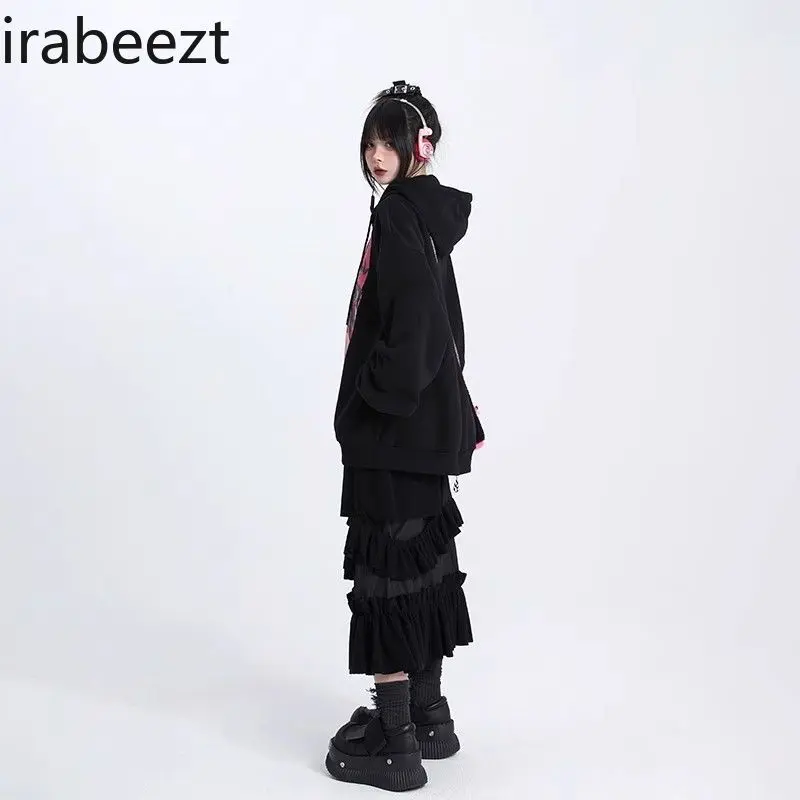 Corduroy Skirt Women Mid-length A-line Skirts Tierred Patchworked Asymmetrical Ruffles Slim Body Robe Faldas Escocesas De Mujer