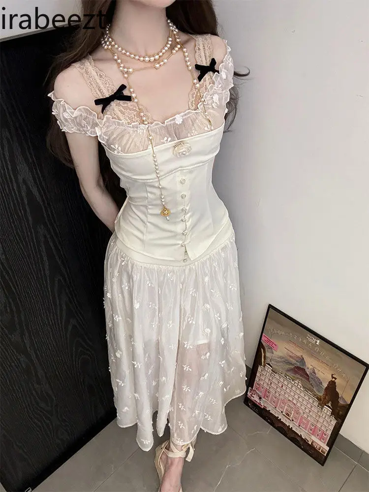 New Arrival White Off-Shoulder Elegant French Princess Party Clothing with Lace Bowknot Perfect for Birthday Fairy Tale Outfit