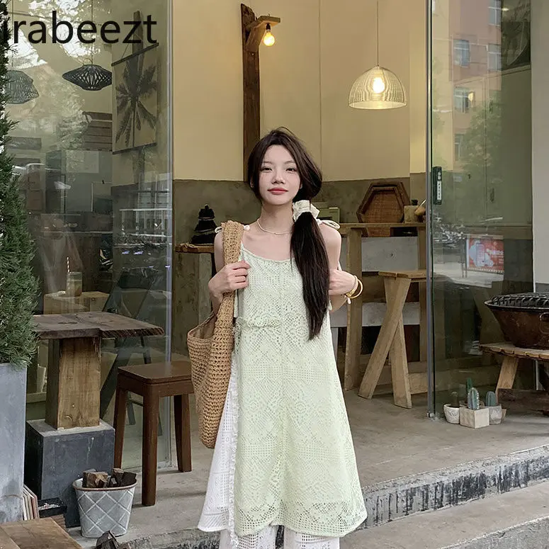 Women 2024 spring new irregular slip skirt hollow-out lace straight-leg trouser suit summer hot sale womens two peice sets