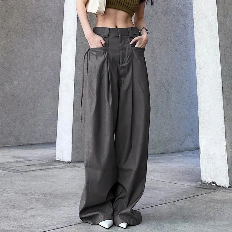 Irabeezt American Style Casual Pants Asymmetric Waist Wide Leg Suit Trousers High Street Loose Hot Girl Trouser Trendy Clothes