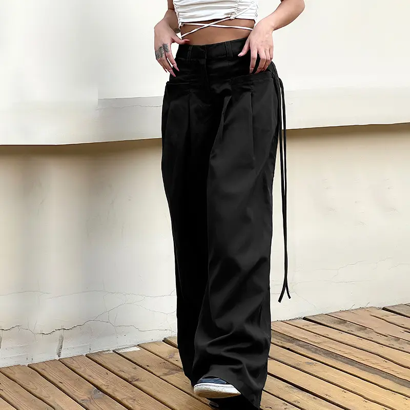 Irabeezt American Style Casual Pants Asymmetric Waist Wide Leg Suit Trousers High Street Loose Hot Girl Trouser Trendy Clothes