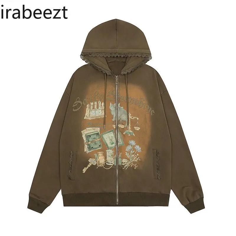 Spring 2025 New Hoodie Women's Country Chic Slouchy Loose Zipper Cardigan Aesthetic Women Clothing Streetwear Women