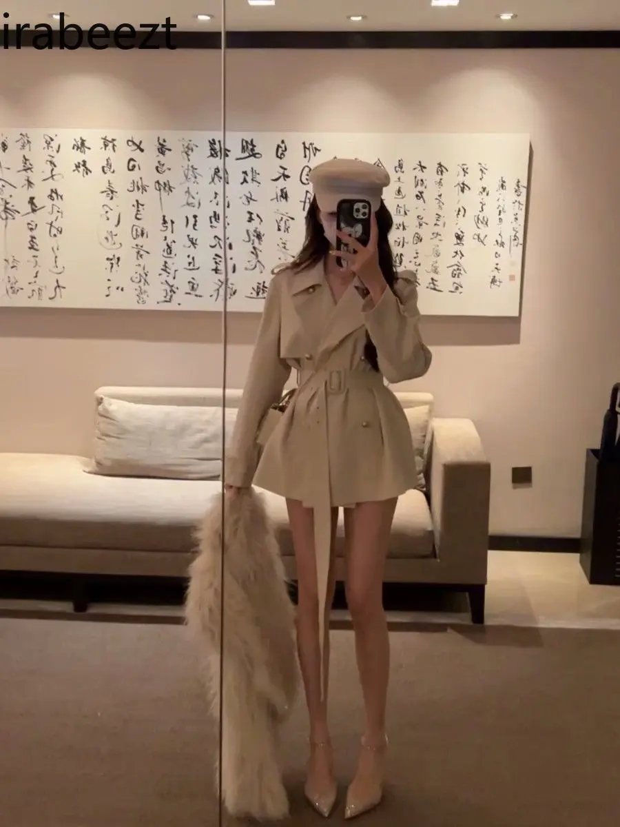 2025 Spring New Korean Retro Temperament Windbreaker Women's High-end Slim Waist Mid-length Coat Jacket