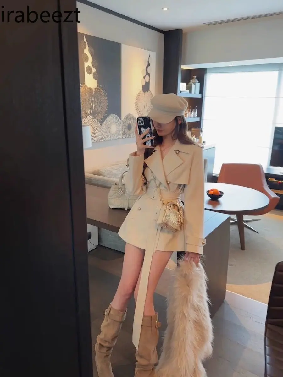 2025 Spring New Korean Retro Temperament Windbreaker Women's High-end Slim Waist Mid-length Coat Jacket