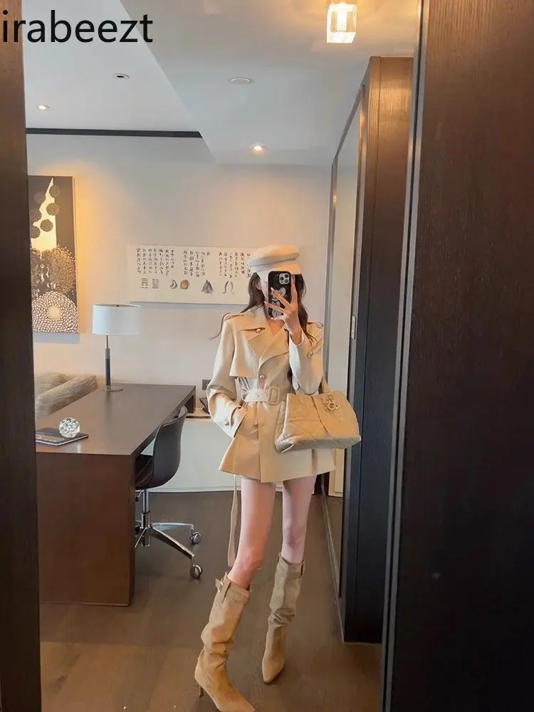 2025 Spring New Korean Retro Temperament Windbreaker Women's High-end Slim Waist Mid-length Coat Jacket