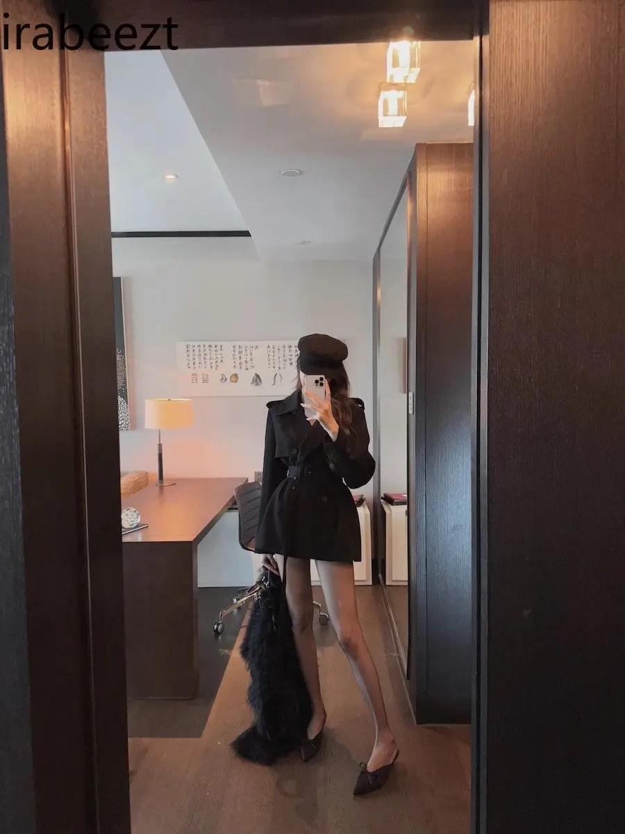 2025 Spring New Korean Retro Temperament Windbreaker Women's High-end Slim Waist Mid-length Coat Jacket