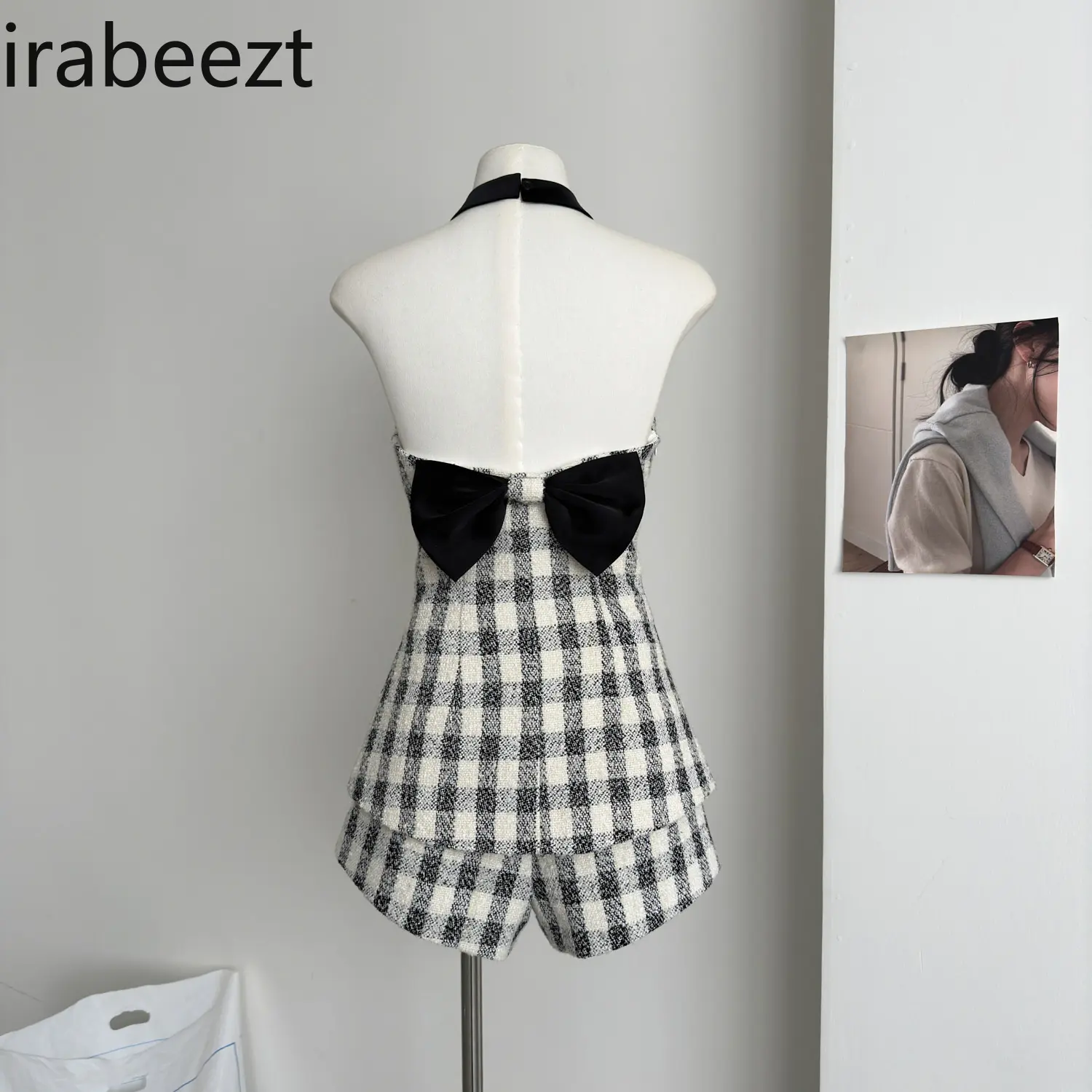 Women's Spring Plaid Halterneck Top and Shorts Two-piece Set Summer Trajes De Mujer Conjunto 2 Piezas Elegantes