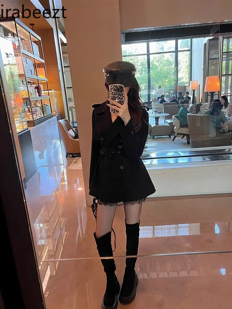 2025 Spring New Korean Retro Temperament Windbreaker Women's High-end Slim Waist Mid-length Coat Jacket