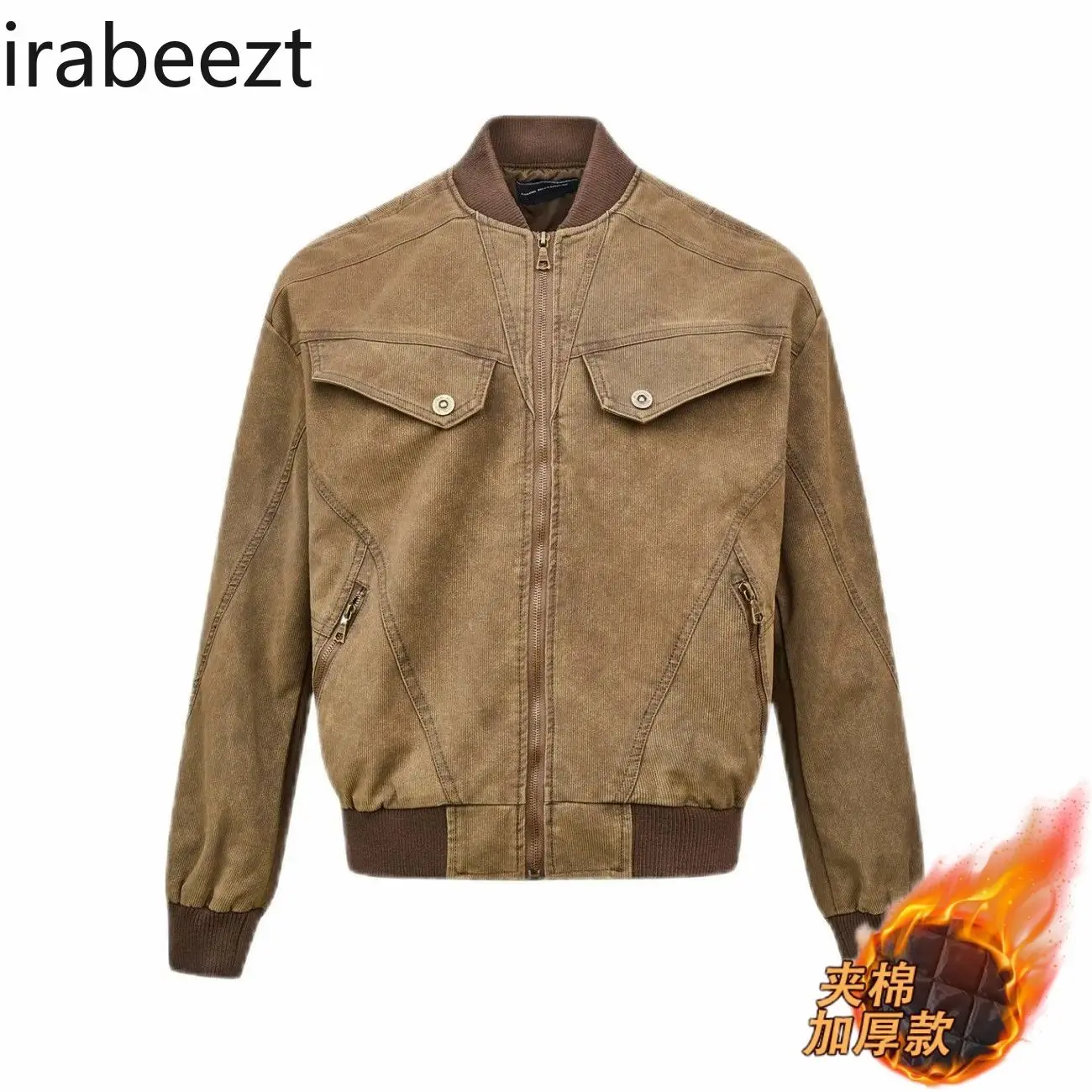 Couple's Outfit Distressed Retro Layered Woven Thread Design Jacket American Simple Zipper Baseball Uniform for Men and Women