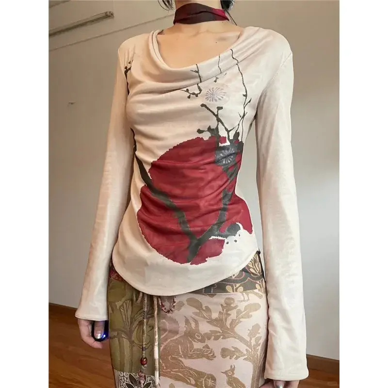Irabeezt Chinese Style Skirt Set Slash Neck Off Shoulder Tshirts Tops Split A-line Hot Girls Skirts Pure Sexy Two Piece Sets