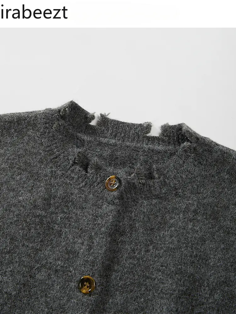 conjuntos de falda Grey sweater with knitted cardigan waistcoat for women early autumn raw edge design loose slimming vest top