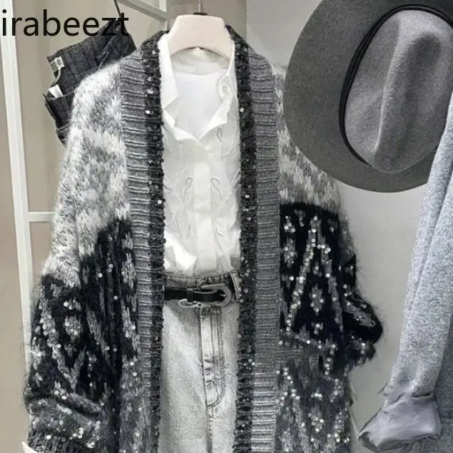 Slouchy Niche Mid-length Retro Knitted Cardigan Sweater for Women LOOSE FIT  Winter Clothes Women Knitted Long Sleeve Top