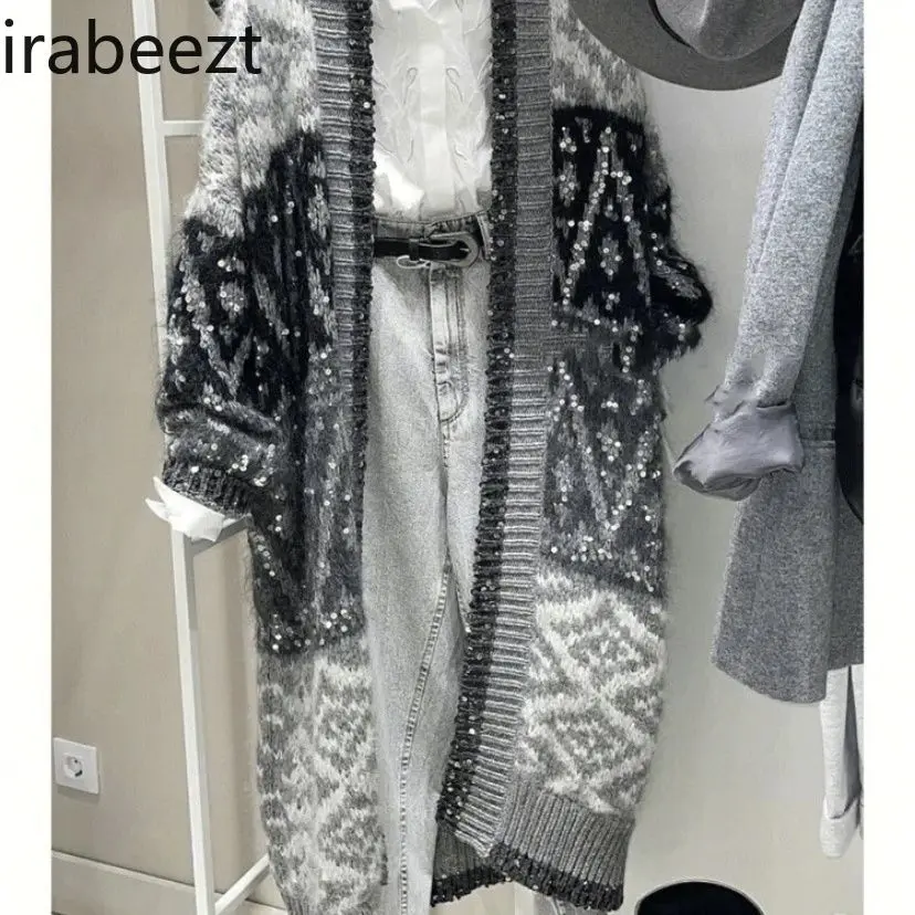 Slouchy Niche Mid-length Retro Knitted Cardigan Sweater for Women LOOSE FIT  Winter Clothes Women Knitted Long Sleeve Top
