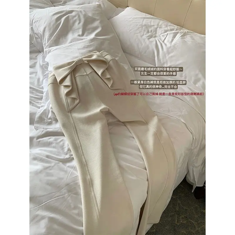 Autumn and Winter New Slim Pants for Women Pantalones Mujer Sweet and Pure Bow Versatile Casual Flared Trousers