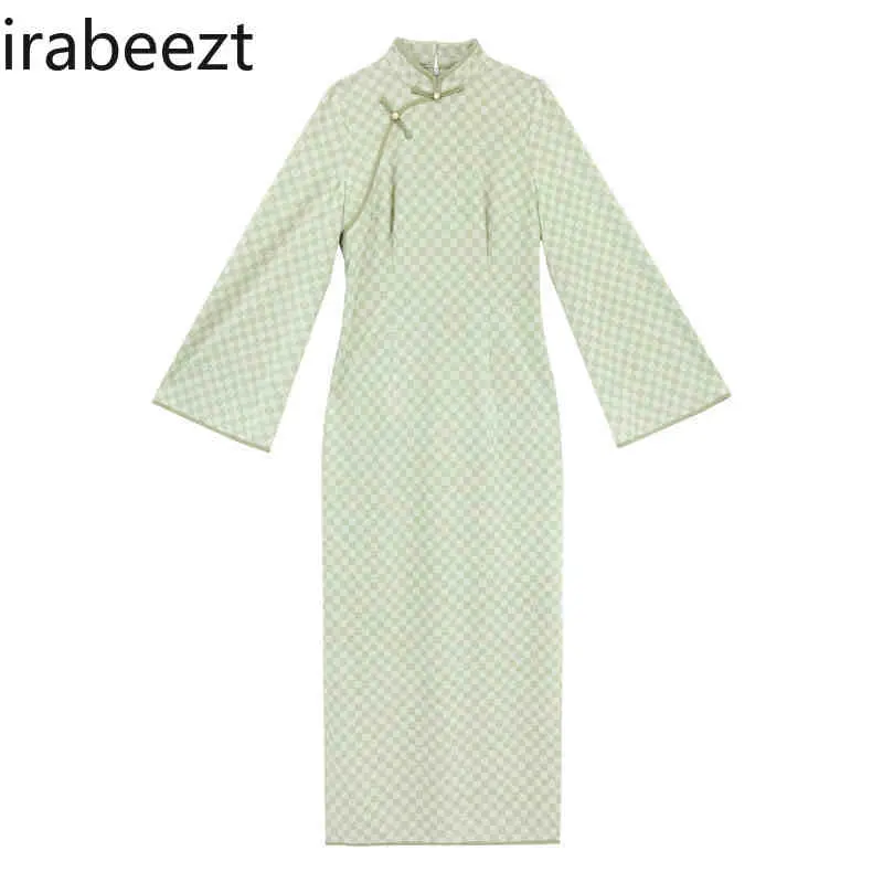 Chinese Style Daily Stand Collar Long Sleeve Dress Autumn and Winter Suit Cat Embroidered Vest Improved Cheongsam