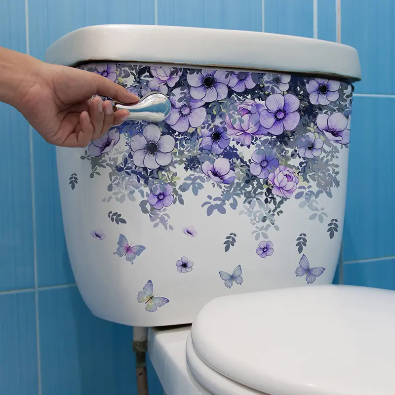 Purple Vine Flower Butterfly Wall Stickers Bathroom Toilet Decoration Beautify Self-Adhesive Home