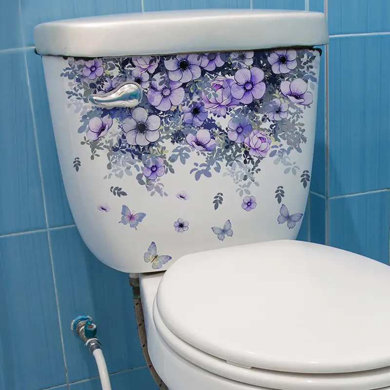 Purple Vine Flower Butterfly Wall Stickers Bathroom Toilet Decoration Beautify Self-Adhesive Home