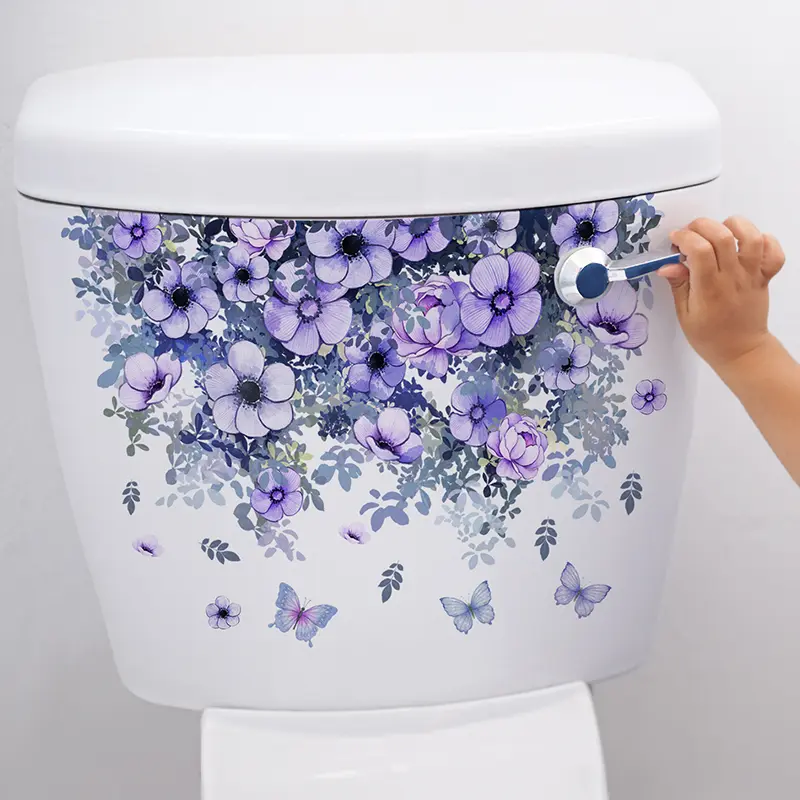 Purple Vine Flower Butterfly Wall Stickers Bathroom Toilet Decoration Beautify Self-Adhesive Home