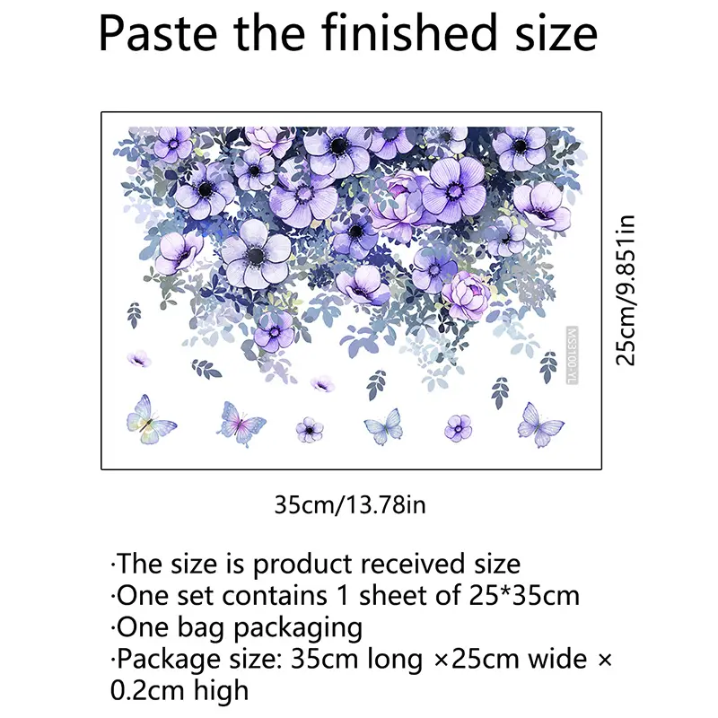 Purple Vine Flower Butterfly Wall Stickers Bathroom Toilet Decoration Beautify Self-Adhesive Home