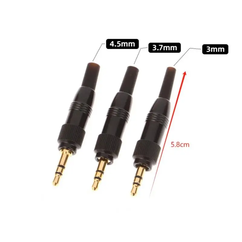 Black 3/3.7/4.5mm Stereo Screw Audio Lock Connector For   D11/V1/P03 Microphone Spare Plug