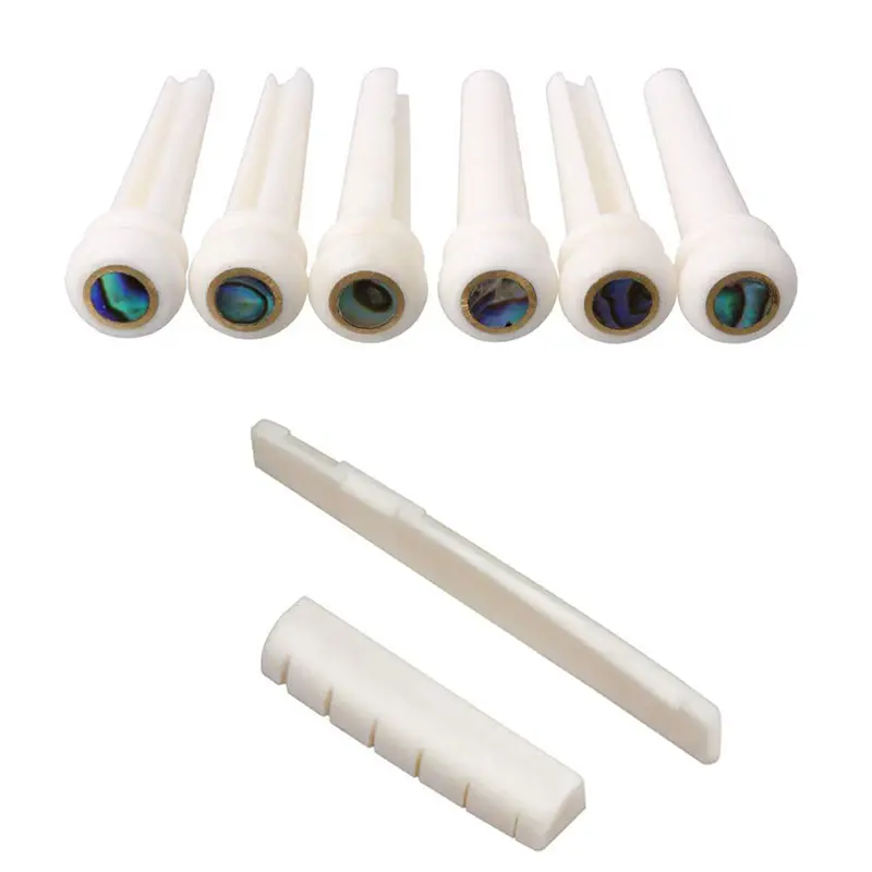1 Set Guitar Bone Bridge Pins Saddle Nut Ivory Acoustic Pin Cattle lp Tailpiece Tremolo