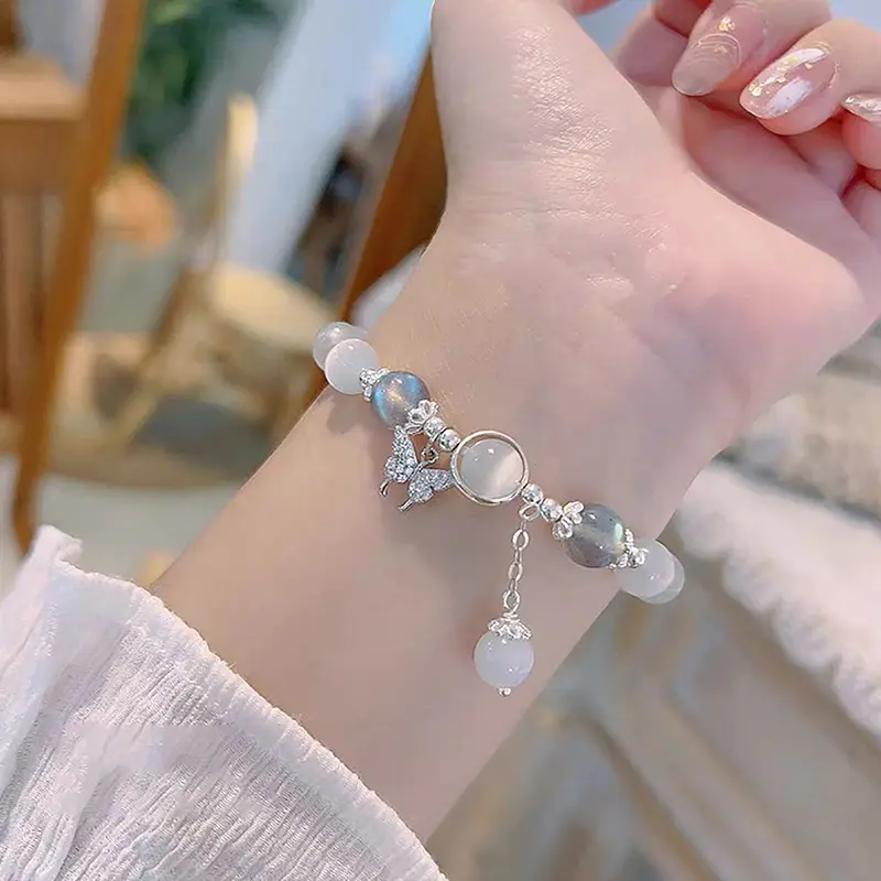 Original Opal Sea Blue Treasure Moonlight Crystal Bracelet Light Luxury Elastic For Girls Women Jewelry Accessories