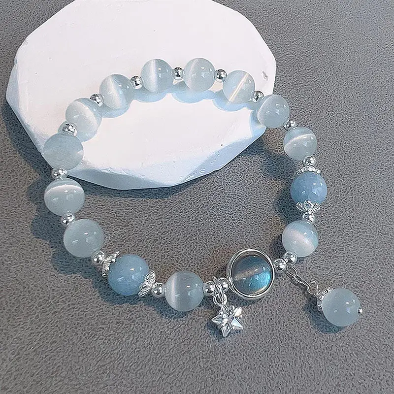 Original Opal Sea Blue Treasure Moonlight Crystal Bracelet Light Luxury Elastic For Girls Women Jewelry Accessories