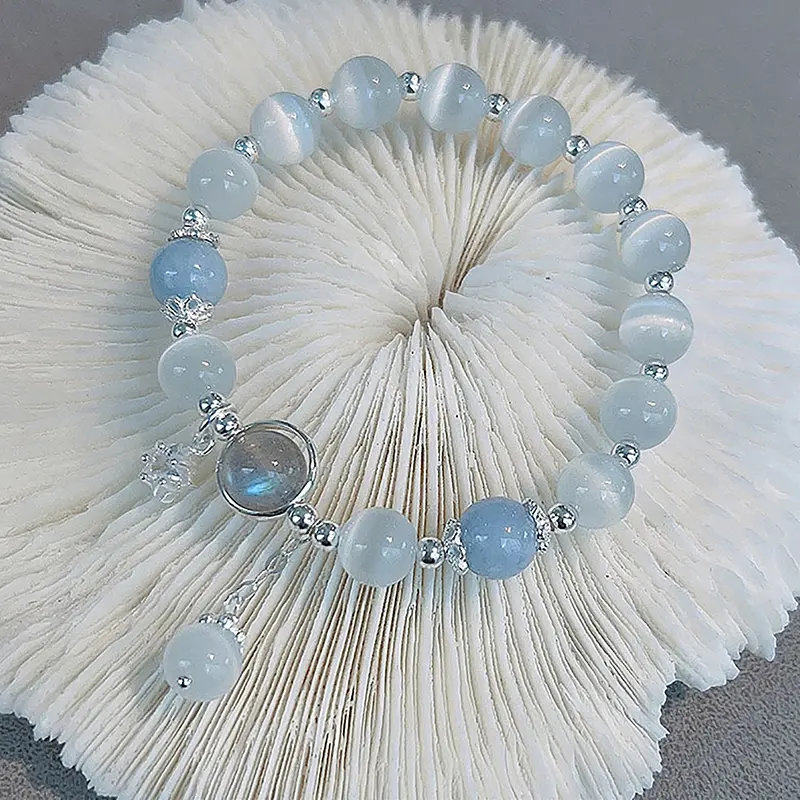 Original Opal Sea Blue Treasure Moonlight Crystal Bracelet Light Luxury Elastic For Girls Women Jewelry Accessories