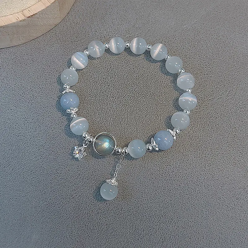 Original Opal Sea Blue Treasure Moonlight Crystal Bracelet Light Luxury Elastic For Girls Women Jewelry Accessories