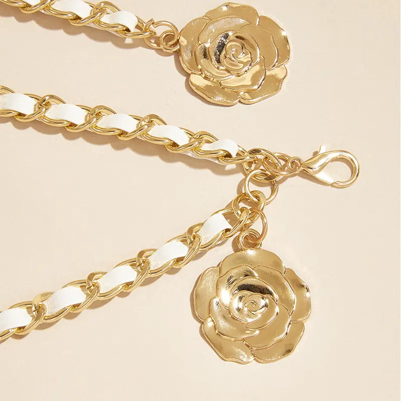 Hot Chain Belts For Women Round Flower Pendant Strap Rope Female Fine Waistband Dress Shirt Decoration Waist Closing Belt