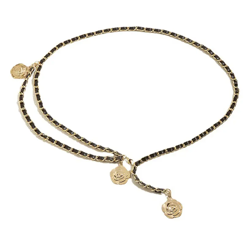 Hot Chain Belts For Women Round Flower Pendant Strap Rope Female Fine Waistband Dress Shirt Decoration Waist Closing Belt