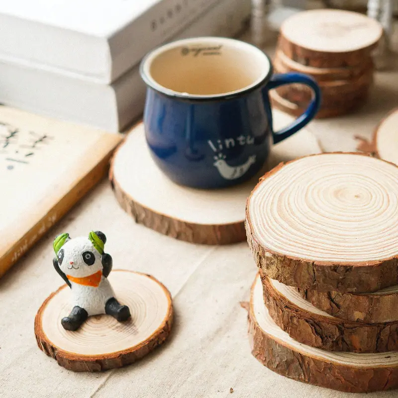 Natural Round Wooden Slice Glass Cup Mat Coaster Tea Coffee Mug Drinks Holder DIY Tableware Durable Kitchen Home Decor