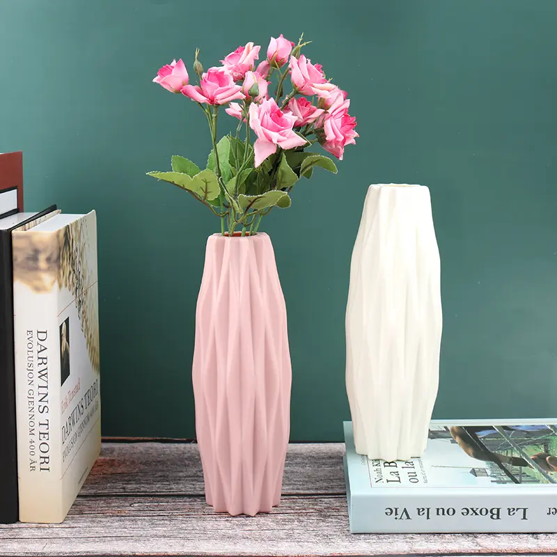 Home Flower Vase Decoration Plastic Modern Creative White Imitation Ceramic Pot Hydroponic 1Pcs