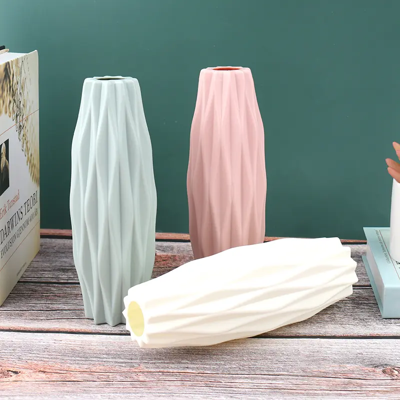 Home Flower Vase Decoration Plastic Modern Creative White Imitation Ceramic Pot Hydroponic 1Pcs