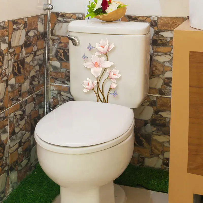 Chinese Elegant Flowers And Butterflies Stickers Self-adhesive Removable Waterproof Bathroom Toilet Cover