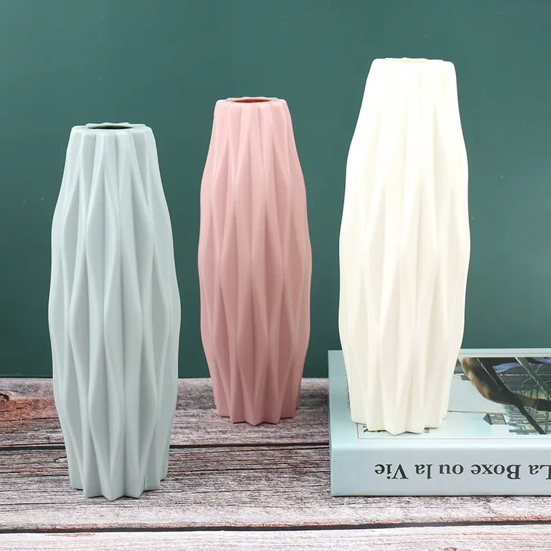 Home Flower Vase Decoration Plastic Modern Creative White Imitation Ceramic Pot Hydroponic 1Pcs