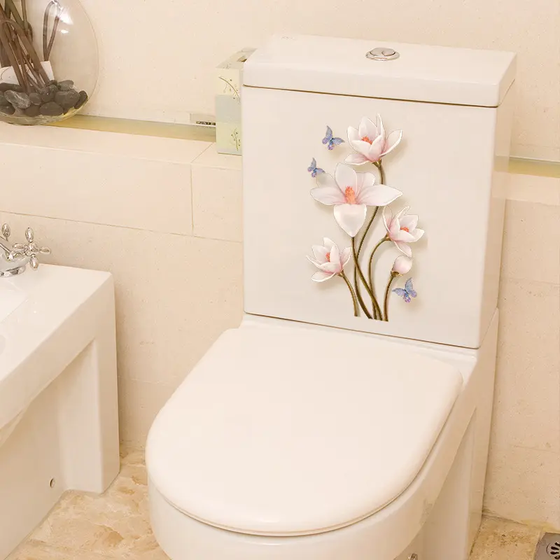 Chinese Elegant Flowers And Butterflies Stickers Self-adhesive Removable Waterproof Bathroom Toilet Cover