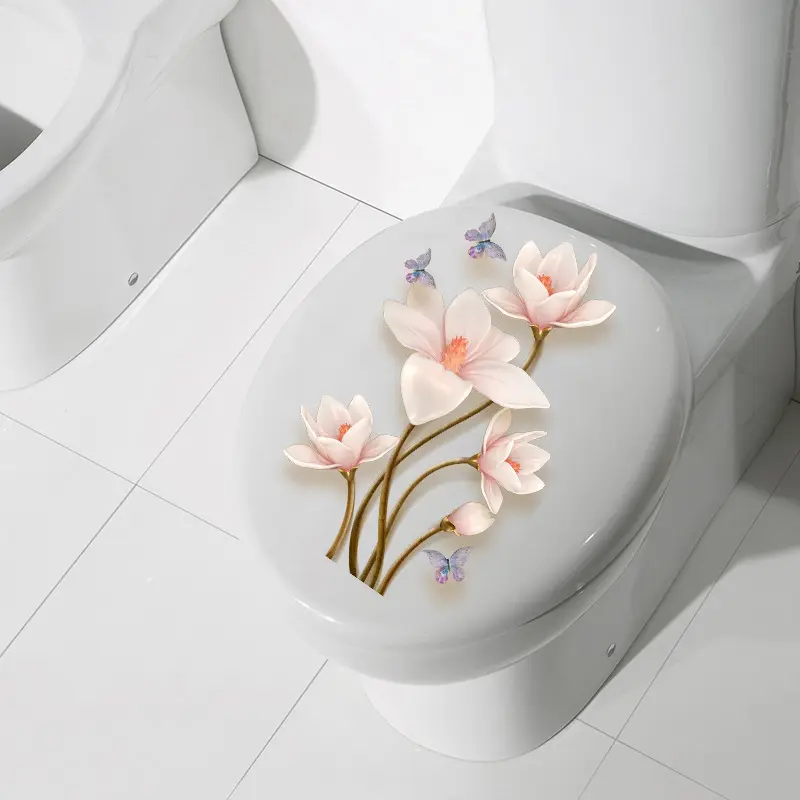 Chinese Elegant Flowers And Butterflies Stickers Self-adhesive Removable Waterproof Bathroom Toilet Cover