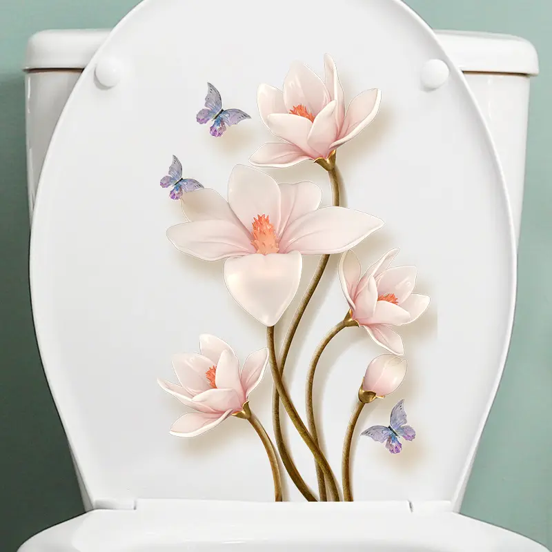Chinese Elegant Flowers And Butterflies Stickers Self-adhesive Removable Waterproof Bathroom Toilet Cover