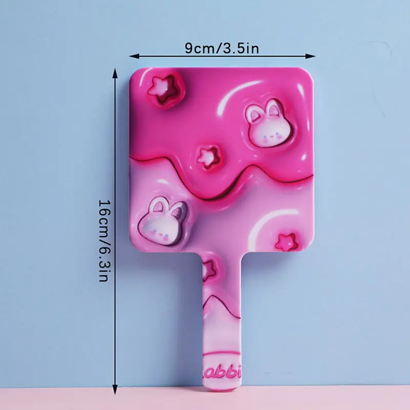 Handheld Makeup Mirror Cute Cartoon Rabbit Square With Handle Spa Salon Compact Mirrors Cosmetic